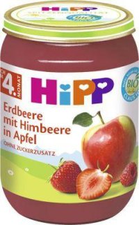 HiPP BIO Jablká, jahody, maliny 190 g, 4m+ - VÝPREDAJ