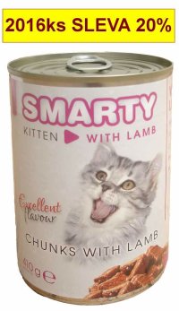 SMARTY Cat Kitten Jahňacie chunks, konzerva 410 g - VÝPREDAJ