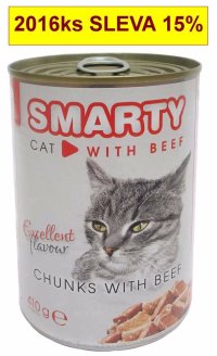 SMARTY Cat Hovädzie chunks, konzerva 410 g - VÝPREDAJ