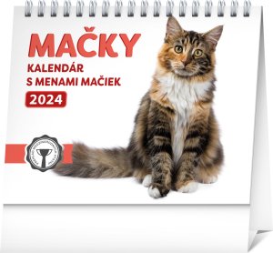 Stolový kalendár Mačky – s menami mačiek 2024, 16,5 × 13 cm - VÝPREDAJ