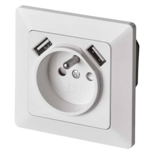 Zásuvka s USB, 2,1 A, biela - VÝPREDAJ