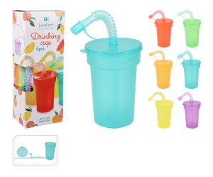 Téglik 380ml s viečkom a slamkou plastový (6ks) - mix variant či farieb - VÝPREDAJ