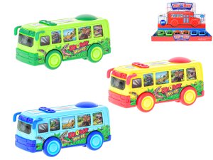 Autobus 12 cm na zotrvačník pohybujúce sa obrázky v oknách - mix farieb (zelená, žltá, modrá) - VÝPREDAJ