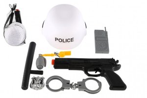 Sada polície SWAT helma+pištoľ na zotrvačník s doplnkami plast - mix variantov či farieb - VÝPREDAJ