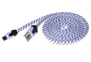 Kábel micro USB 2.0, AB 2m, plochý textilný kábel, čierno-biely - VÝPREDAJ