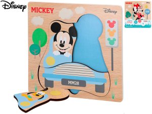 Mickey Mouse puzzle drevené 21x21 cm 4 dieliky vo fólii - mix variantov či farieb - VÝPREDAJ