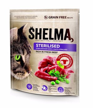 SHELMA Cat Sterilised Beef GF 750 g - VÝPREDAJ