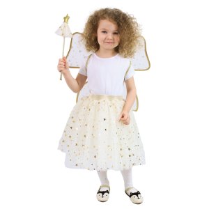 Detský kostým tutu sukne zlatá víla s paličkou a krídlami e-obal - VÝPREDAJ