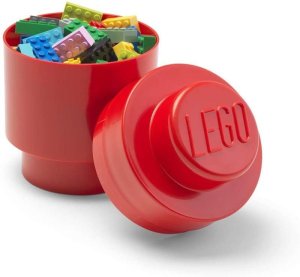Úložný box LEGO okrúhly - červený - VÝPREDAJ