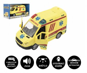 Auto ambulancie plast 20cm na zotrvačník na batérie so zvukom so svetlom - VÝPREDAJ