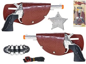 Pištole kovbojské 19,5 cm s puzdrom + odznak a náboje - VÝPREDAJ