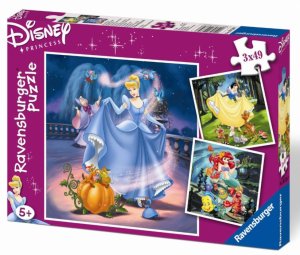 Puzzle Disney Snehulienka, Popoluška a Morská panna/3x49 dielikov - VÝPREDAJ