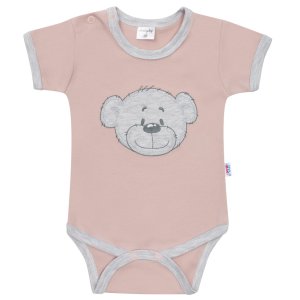 Dojčenské bavlnené body s krátkym rukávom New Baby BrumBrum old pink grey - 86 (12-18m) - VÝPREDAJ