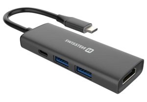 Swissten usb-c húb 4-in-1 (usb-c 100w, hdmi 4k, 2x usb-a) aluminium - VÝPREDAJ