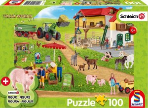 SCHMIDT Puzzle Schleich Farma s predajným stánkom 100 dielikov + figúrka Schleich - VÝPREDAJ