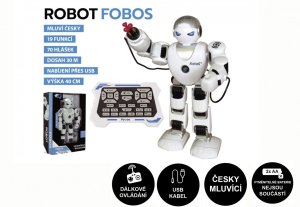 Robot RC FOBOS plast interaktívne chodiace 40cm česky hovoriaci na batérie s USB - VÝPREDAJ