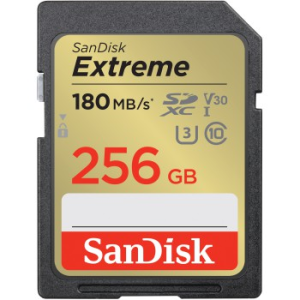 SanDisk Extreme 256 GB SDXC Memory Card 180 MB/s a 130 MB/s UHS-I, Class 10, U3, V30 - VÝPREDAJ