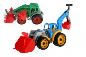 Traktor / nakladač / bager sa 2 lyžicami plast na voľný chod 2 farby v sieťke - VÝPREDAJ