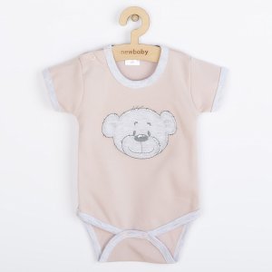 Dojčenské bavlnené body s krátkym rukávom New Baby BrumBrum old pink grey - 86 (12-18m) - VÝPREDAJ