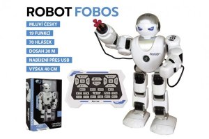 Robot RC FOBOS plast interaktívne chodiace 40cm česky hovoriaci na batérie s USB - VÝPREDAJ