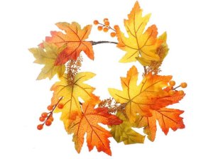 Veniec 300x300mm jesenný z javorových listov a bobúľ na zavesenie, farebná - VÝPREDAJ