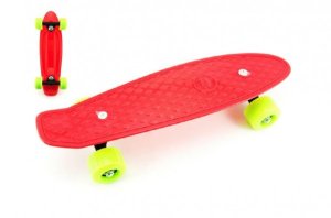 Skateboard - pennyboard 43cm, nosnosť 60kg plastové osi, červený, zelená kolesá - VÝPREDAJ