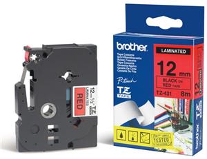 Brother - TZe-431, červená / čierna - 1 ks (12mm, lamin.) - VÝPREDAJ
