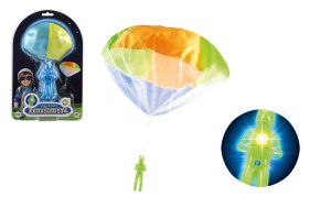 Parašutista figúrka s padákom lietajúca svietiaca látka/plast 12cm na batérie - mix variant či farieb - VÝPREDAJ