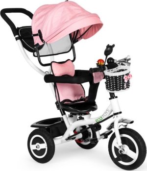 ECOTOYS Trojkolka so strechou a vodiacou tyčou ružová - VÝPREDAJ